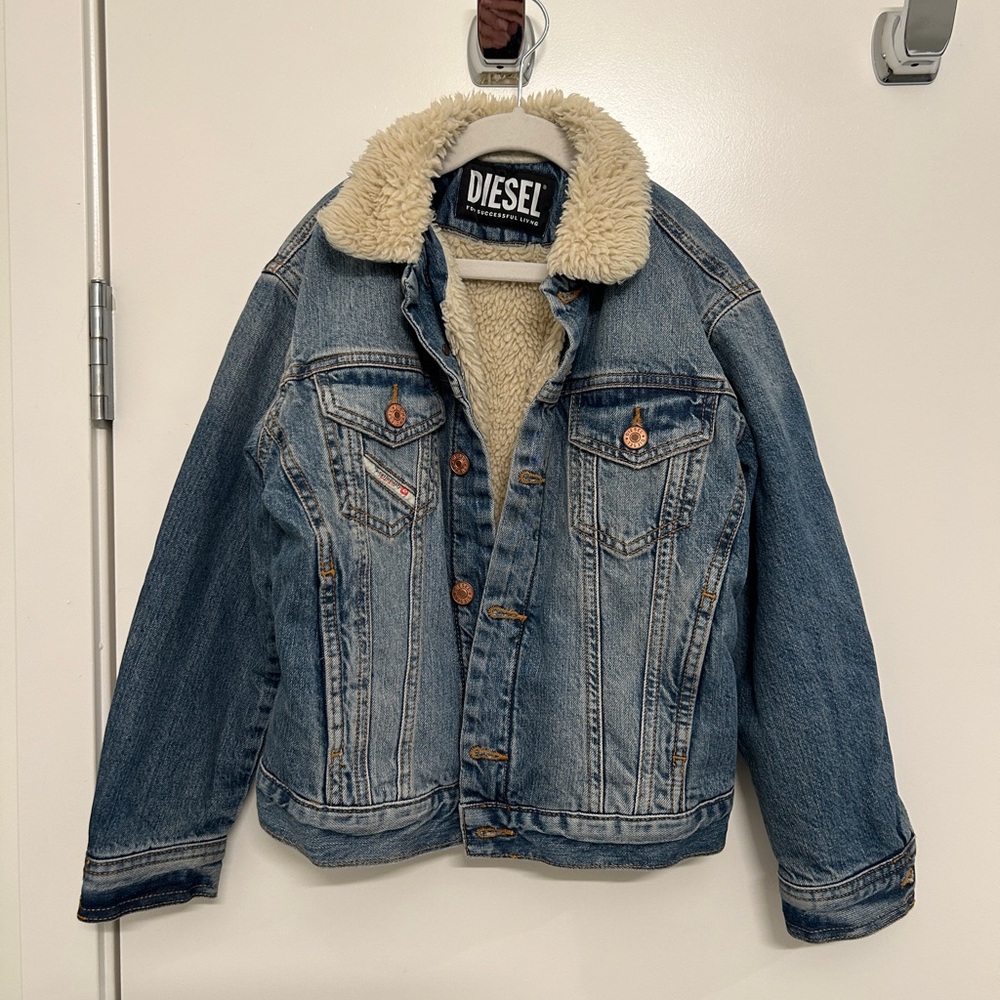 Diesel kid faux fur denim jacket, size 8 yo